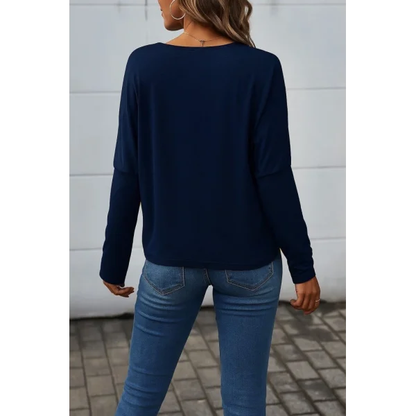 Kadın Uzun Kollu V Yakalı Yarasa Kollu Viskon Bluz