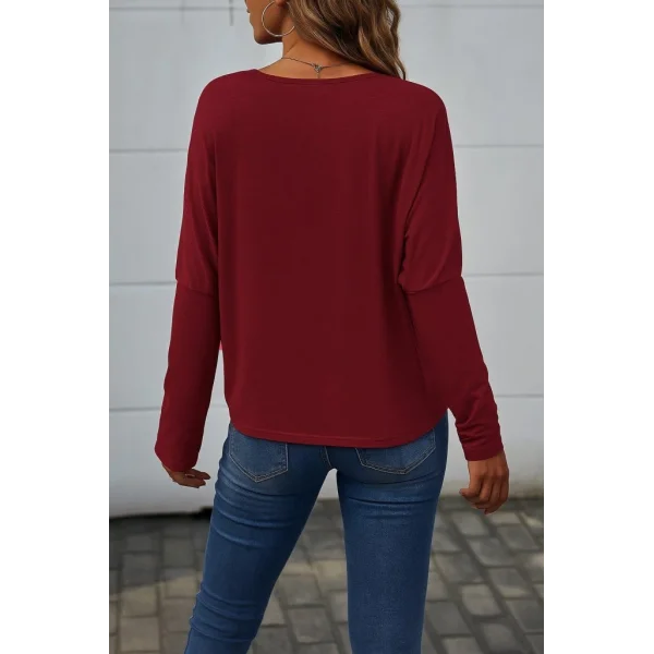 Kadın Uzun Kollu V Yakalı Yarasa Kollu Viskon Bluz