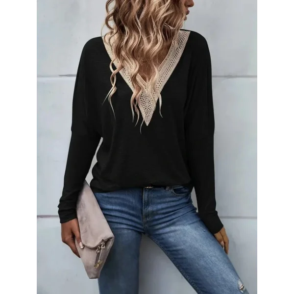 Kadın Uzun Kollu V Yakalı Yarasa Kollu Viskon Bluz