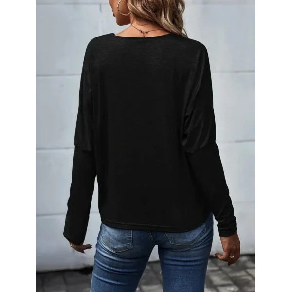 Kadın Uzun Kollu V Yakalı Yarasa Kollu Viskon Bluz