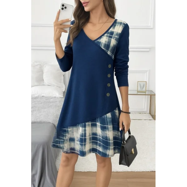 Kadın Uzun Kollu V Yakalı Yün Viskon Ve Desenli Süprem Elbise