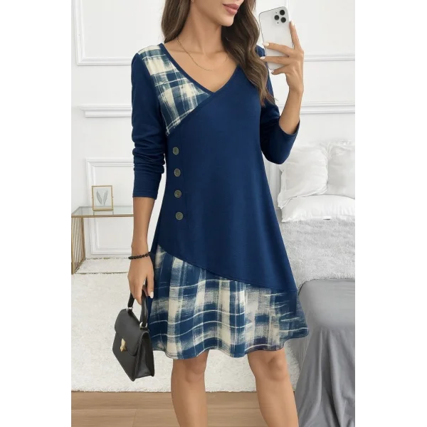 Kadın Uzun Kollu V Yakalı Yün Viskon Ve Desenli Süprem Elbise