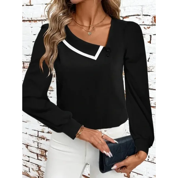 Kadın Uzun Kollu Yaka Detaylı Düğmeli Ithal Krep Bluz