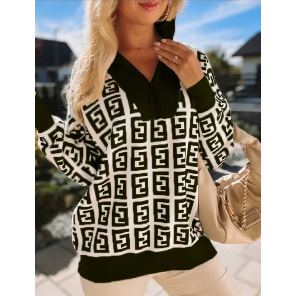 Kadın Uzun Kollu Yaka Fermuarlı Triko Bluz