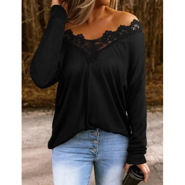 Kadın Uzun Kollu Yaka Güpür Detay Viskon Bluz