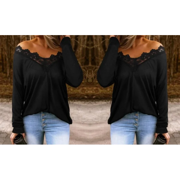 Kadın Uzun Kollu Yaka Güpür Detay Viskon Bluz