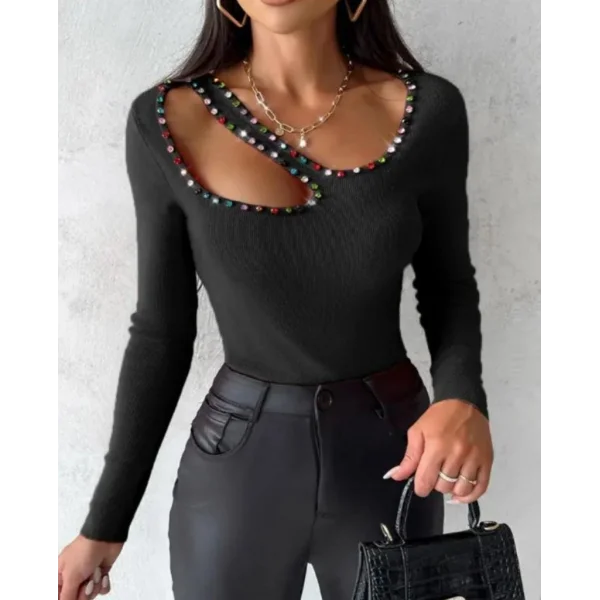 Kadın Uzun Kollu Yaka Taş Ve Dekolte Detay Kaşkorse Bluz