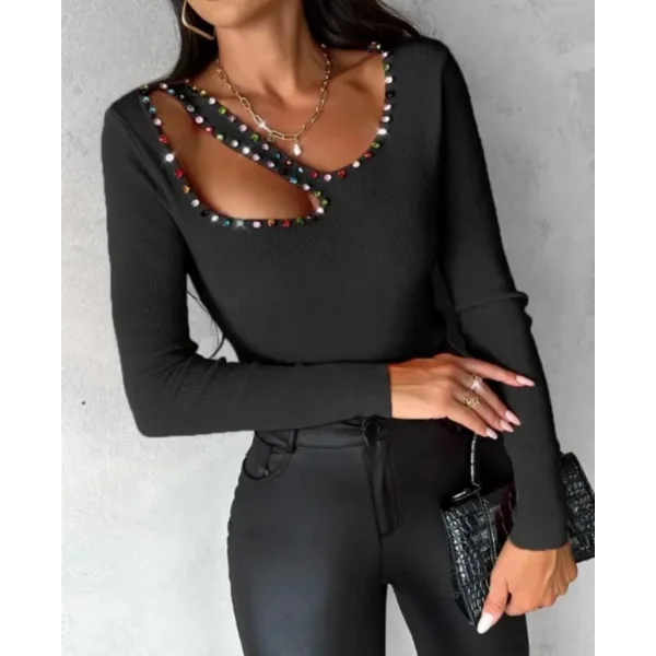 Kadın Uzun Kollu Yaka Taş Ve Dekolte Detay Kaşkorse Bluz