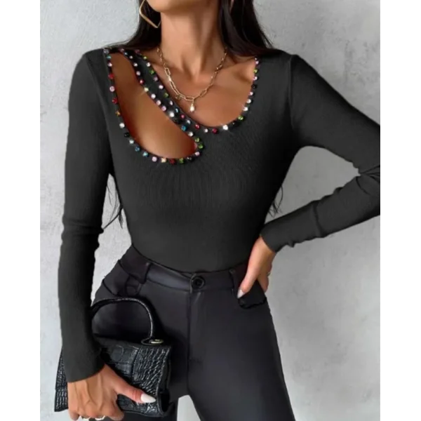 Kadın Uzun Kollu Yaka Taş Ve Dekolte Detay Kaşkorse Bluz