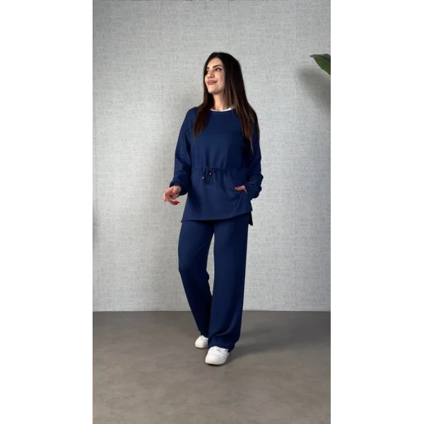 Kadın Uzun Kollu Yaka Ve Büzgü Detay Tunik Ve Pantolon Ikili Takım