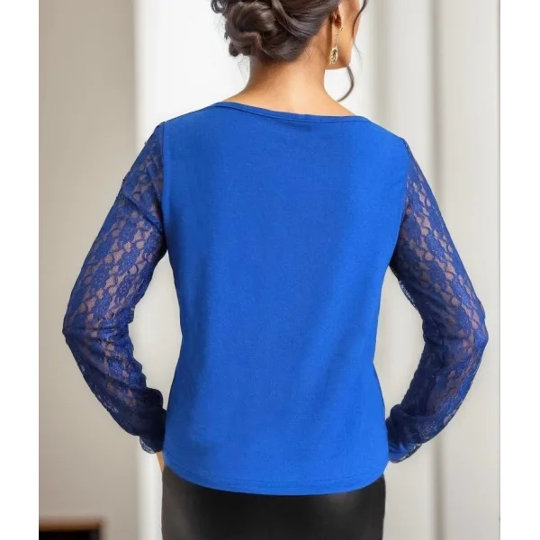 Kadın Uzun Kollu Yaka Ve Tül Detay Viskon Bluz