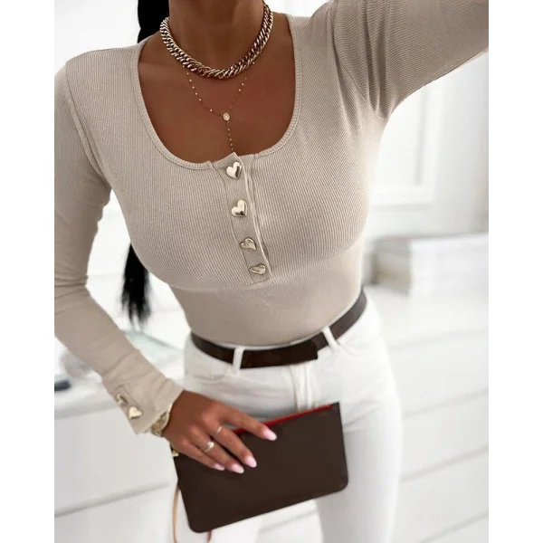 Kadın Uzun Kollu Yakadan Açık Ve Düğme Detaylı Kaşkorse Bluz