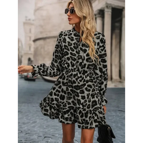 Kadın Uzun Kollu Yakadan Bağlamalı Beli Lastikli şardonlu Dalgıç Elbise