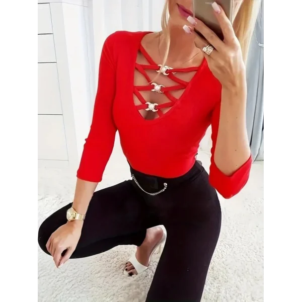 Kadın Uzun Kollu Yakadan çapraz Detaylı Kaşkorse Bluz