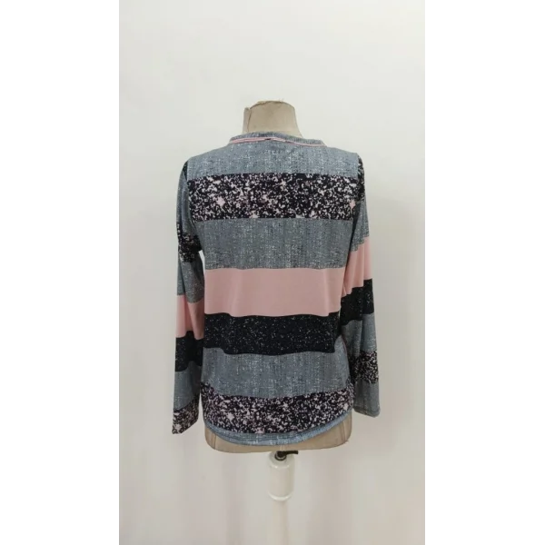 Kadın Uzun Kollu Yakadan Düğmeli çizgili Desenli Süprem Bluz