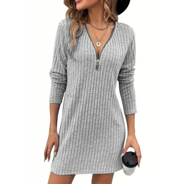 Kadın Uzun Kollu Yakadan Fermuarlı Kısa şardonlu Kaşkorse Elbise