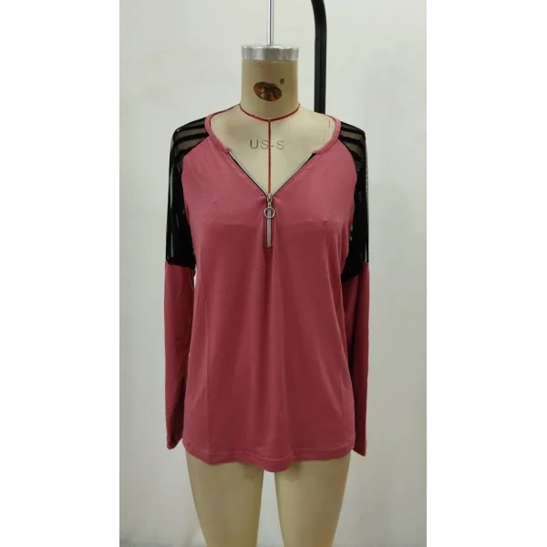 Kadın Uzun Kollu Yakadan Fermuarlı Viskon Bluz