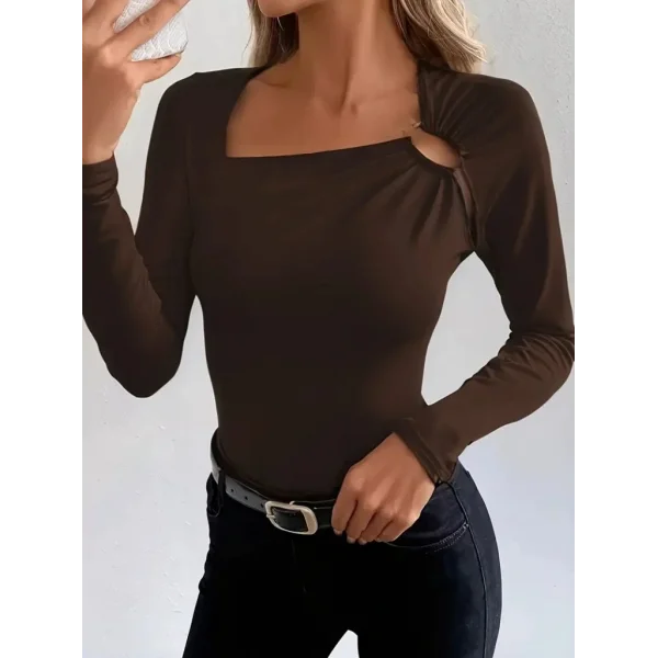 Kadın Uzun Kollu Yakadan Halka Detaylı Viskon Bluz