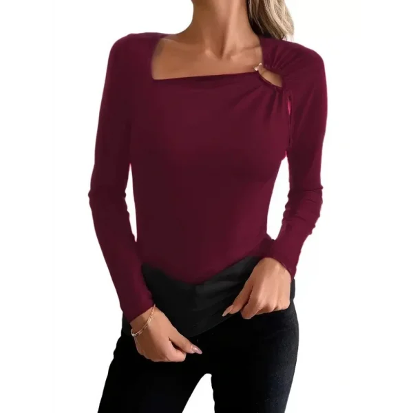 Kadın Uzun Kollu Yakadan Halka Detaylı Viskon Bluz