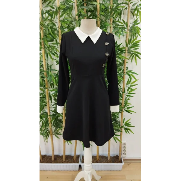 Kadın Uzun Kollu Yakalı A Kesim Kısa Ithal Krep Elbise