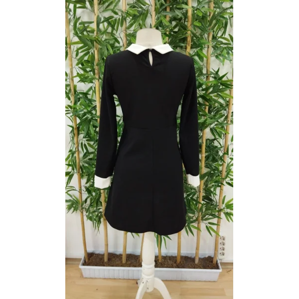 Kadın Uzun Kollu Yakalı A Kesim Kısa Ithal Krep Elbise