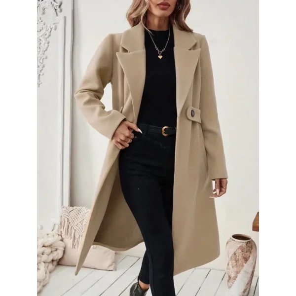 Kadın Uzun Kollu Yakalı Belde şerit Düğme Detaylı Cepli Mini Kaşe Kaban