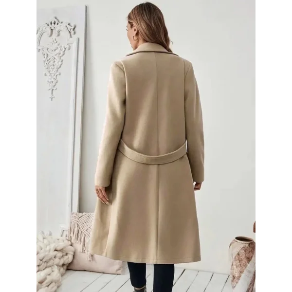 Kadın Uzun Kollu Yakalı Belde şerit Düğme Detaylı Cepli Mini Kaşe Kaban