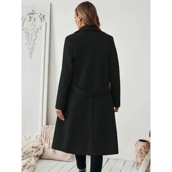 Kadın Uzun Kollu Yakalı Belde şerit Düğme Detaylı Cepli Mini Kaşe Kaban