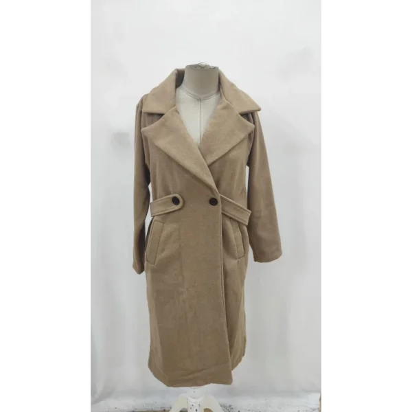 Kadın Uzun Kollu Yakalı Belde şerit Düğme Detaylı Cepli Mini Kaşe Kaban