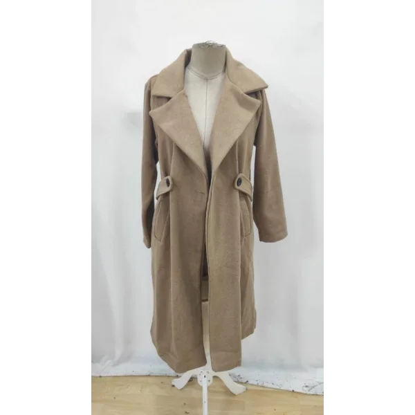 Kadın Uzun Kollu Yakalı Belde şerit Düğme Detaylı Cepli Mini Kaşe Kaban