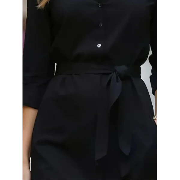 Kadın Uzun Kollu Yakalı Belden Kuşaklı Midi Trikoton Elbise