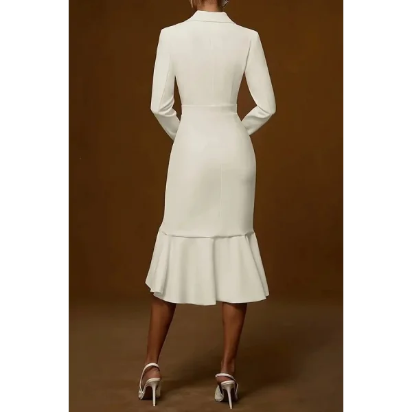 Kadın Uzun Kollu Yakalı Belden Oturtmalı Midi Ithal Krep Elbise
