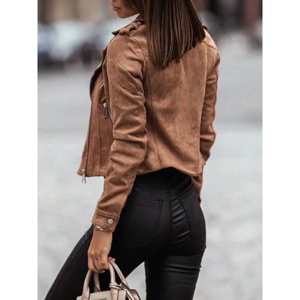 Kadın Uzun Kollu Yakalı Cıtcıtlı Fermuarlı Süet Ceket