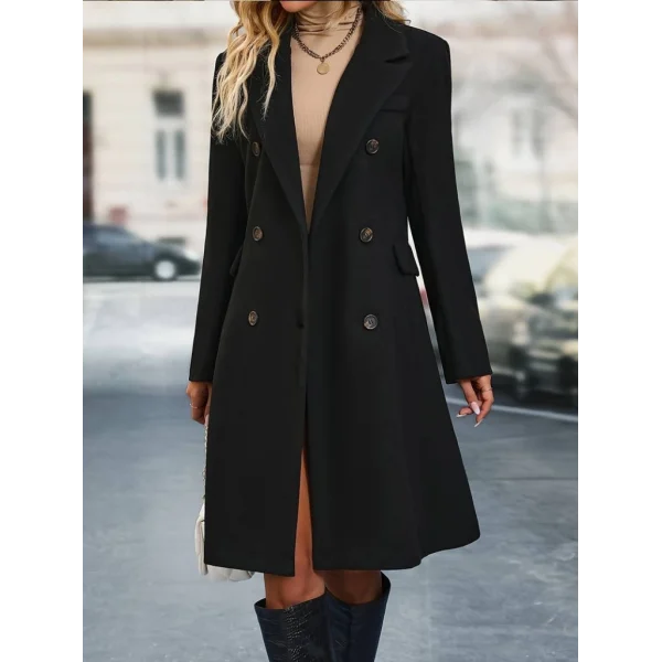 Kadın Uzun Kollu Yakalı Düğme Ve Cepli Kaşe Kaban