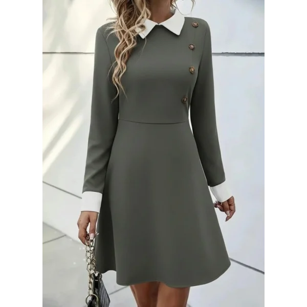 Kadın Uzun Kollu Yakalı Düğmeli çağla Yeşili Modal Mini Elbise