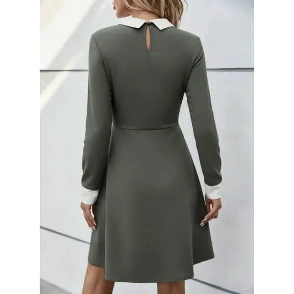 Kadın Uzun Kollu Yakalı Düğmeli çağla Yeşili Modal Mini Elbise