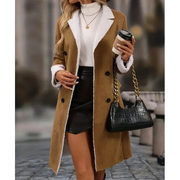 Kadın Uzun Kollu Yakalı Düğmeli Süet Mini Manto