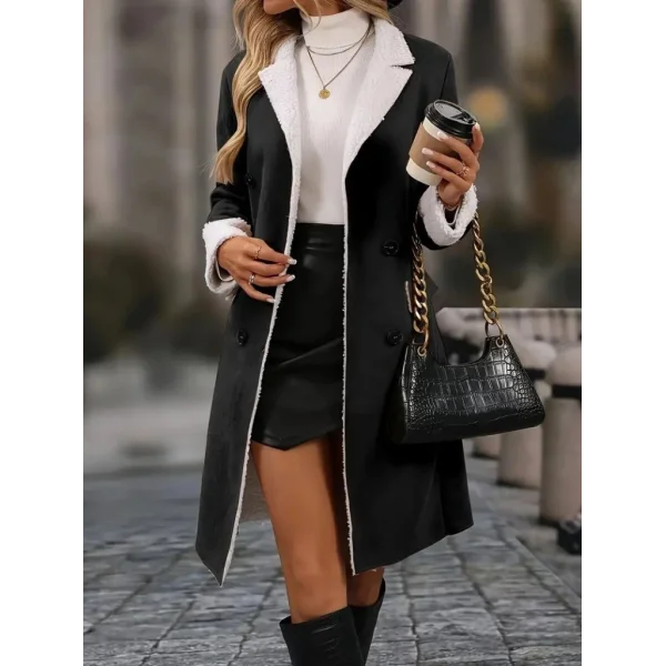 Kadın Uzun Kollu Yakalı Düğmeli Süet Mini Manto