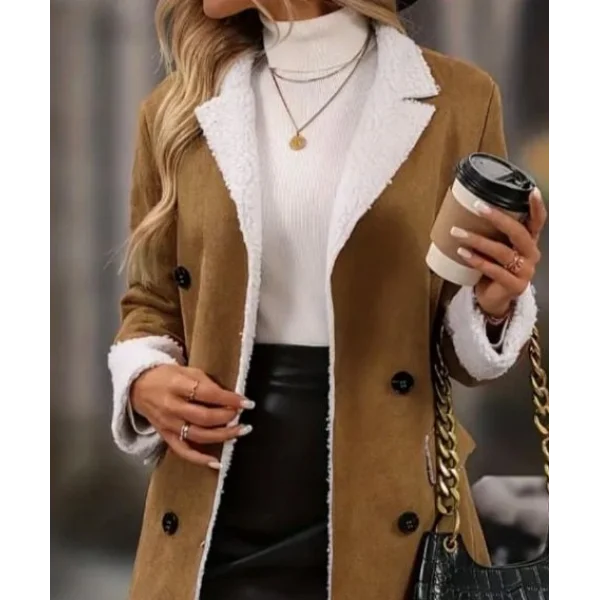 Kadın Uzun Kollu Yakalı Düğmeli Süet Mini Manto