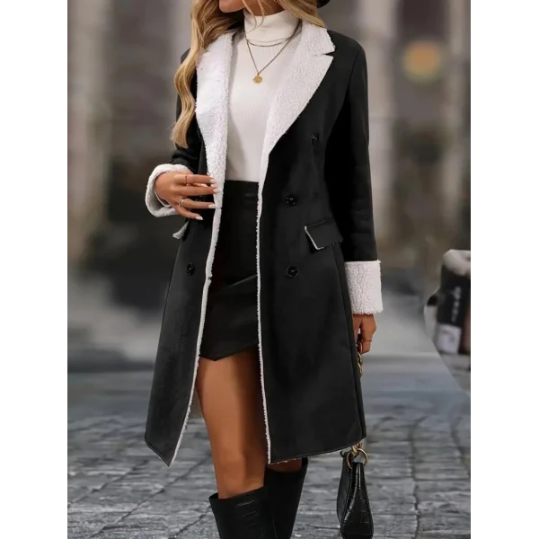 Kadın Uzun Kollu Yakalı Düğmeli Süet Mini Manto