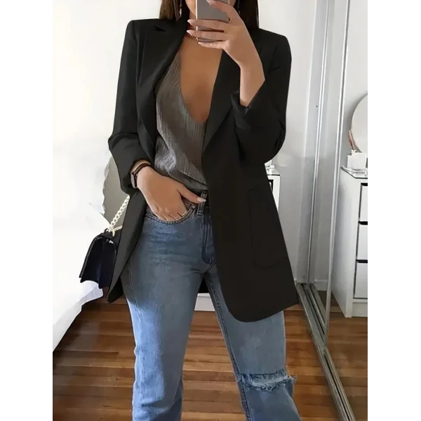 Kadın Uzun Kollu Yakalı Düğmesiz Cepli Atlas Blazer Ceket