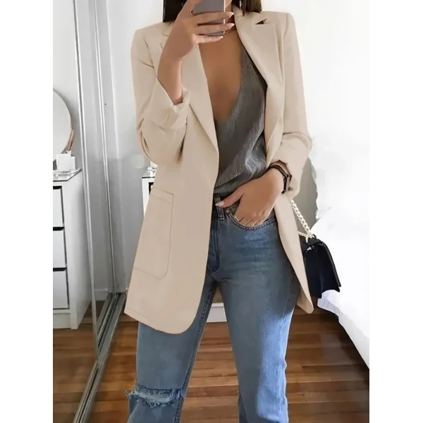 Kadın Uzun Kollu Yakalı Düğmesiz Cepli Atlas Blazer Ceket