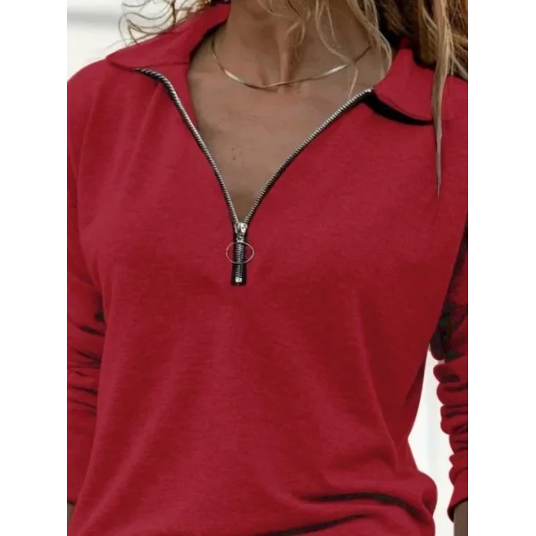 Kadın Uzun Kollu Yakalı Fermuarlı Iki Iplik Bluz