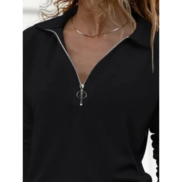 Kadın Uzun Kollu Yakalı Fermuarlı Iki Iplik Bluz