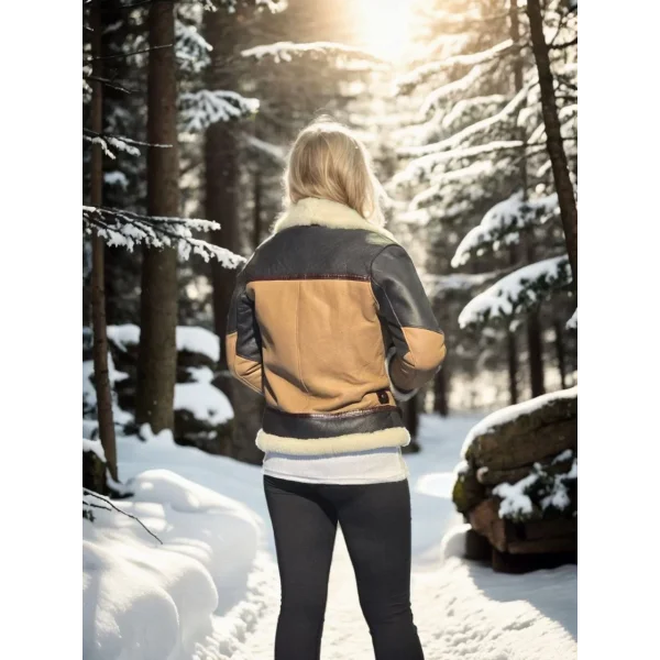 Kadın Uzun Kollu Yakalı Hakiki Kürk - Kahve