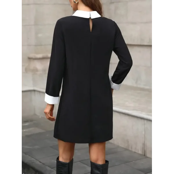 Kadın Uzun Kollu Yakalı Incili Ithal Krep Elbise