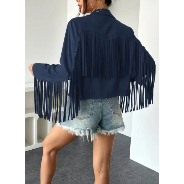 Kadın Uzun Kollu Yakalı Kısa Püsküllü Süet Ceket