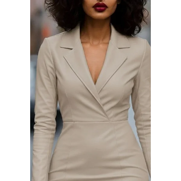 Kadın Uzun Kollu Yakalı Mini Deri Elbise