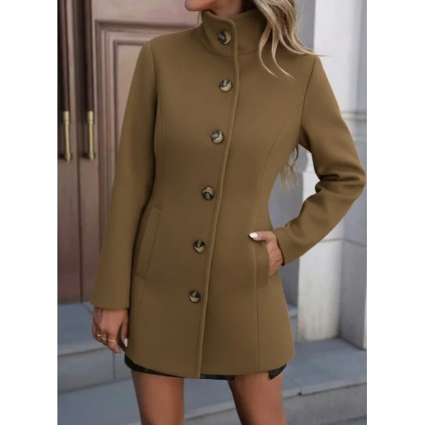 Kadın Uzun Kollu Yakalı önden Düğmeli Astarsız Ithal Kaşe Kahve Kaban