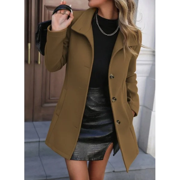 Kadın Uzun Kollu Yakalı önden Düğmeli Astarsız Ithal Kaşe Kahve Kaban